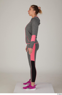 Mia Brown dressed grey hoodie grey leggings pink sneakers sports…